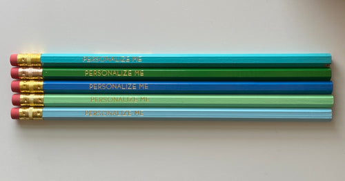 Set of 5 Personalized Pencils-Sea Foam